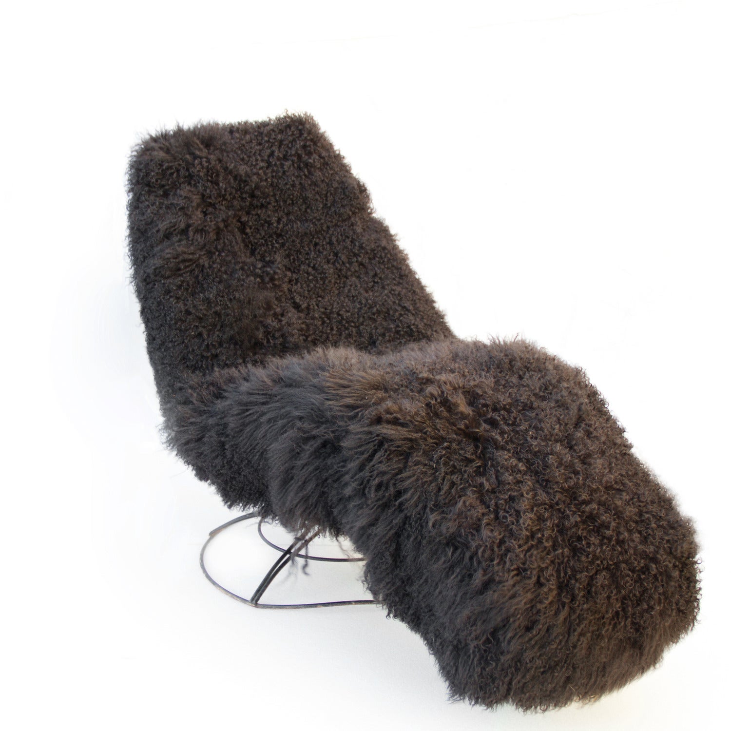 A Mongolian Lamb Wool Covered Swivel Chaise Lounge For Sale