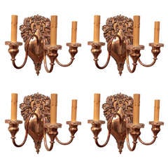 Set of Four Silver Plated Bronze Figural Sconces