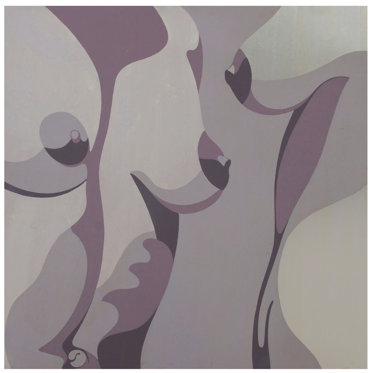 Framed Painting on Stainless Steel Nude Torso "Two Women" by R. Harold, 1966 For Sale