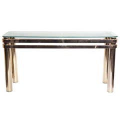 1980's Brass & Glass Console Table