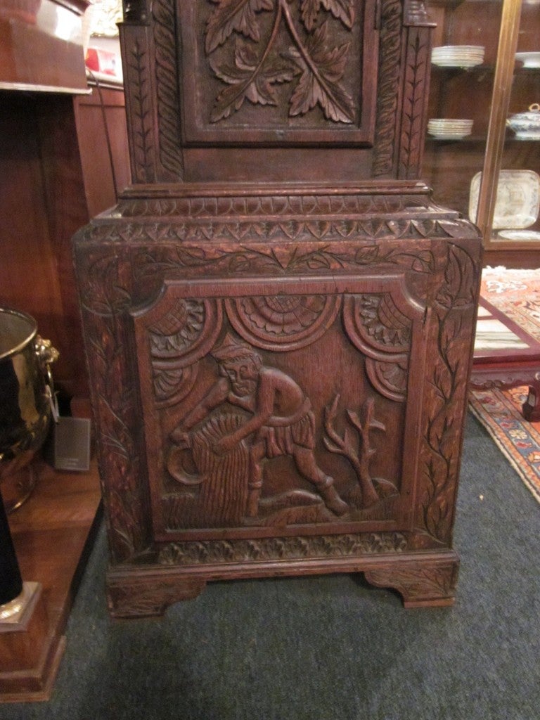 18th Century and Earlier Late 18th c. Carved Oak English Case Clock For Sale