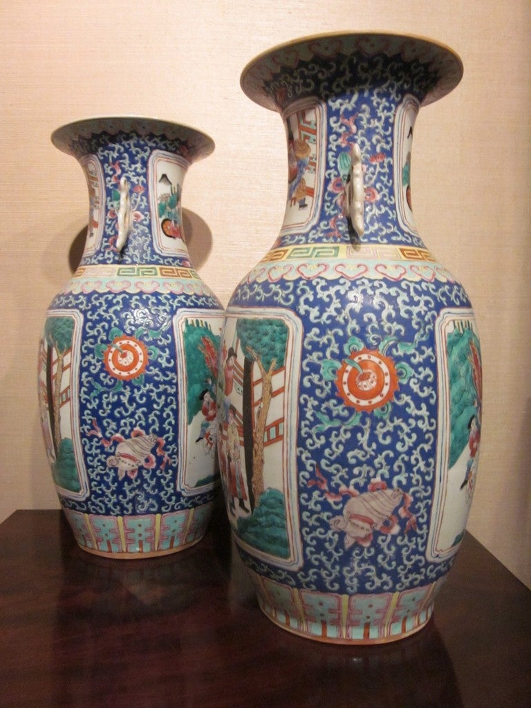 Chinese Pair of 19th c. Rose Medallion jars For Sale