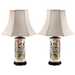 19th c. Pair of Chinese Wig Stand Lamps