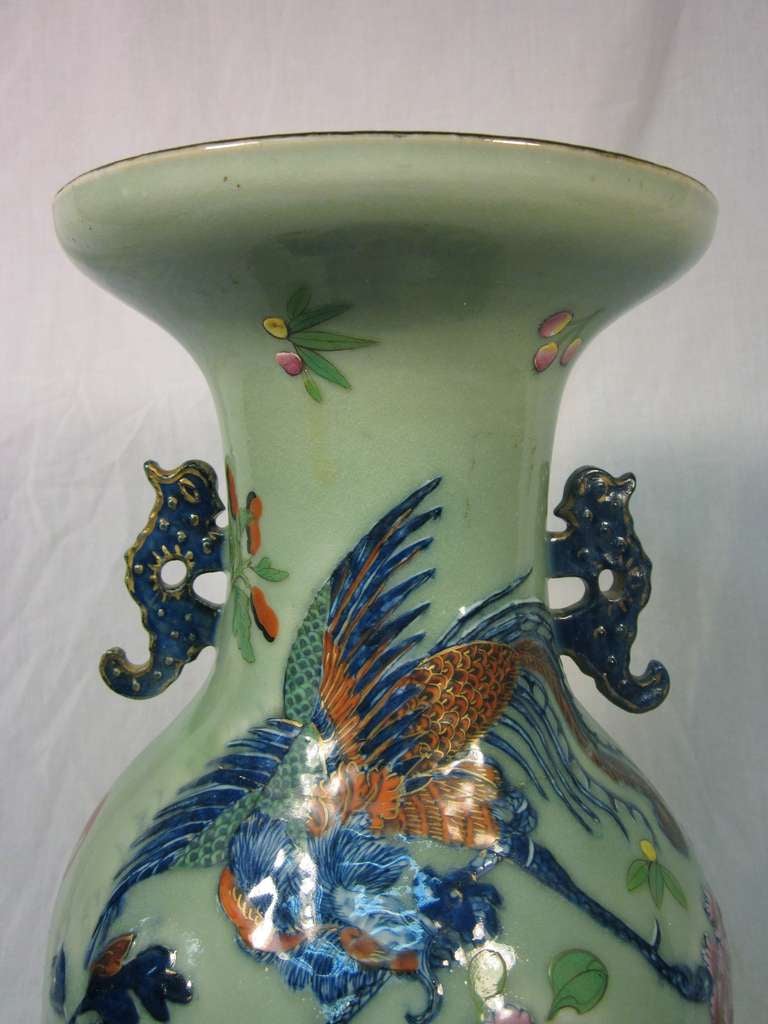 Pair of 19th c. Celedon Vases  In Good Condition For Sale In Savannah, GA