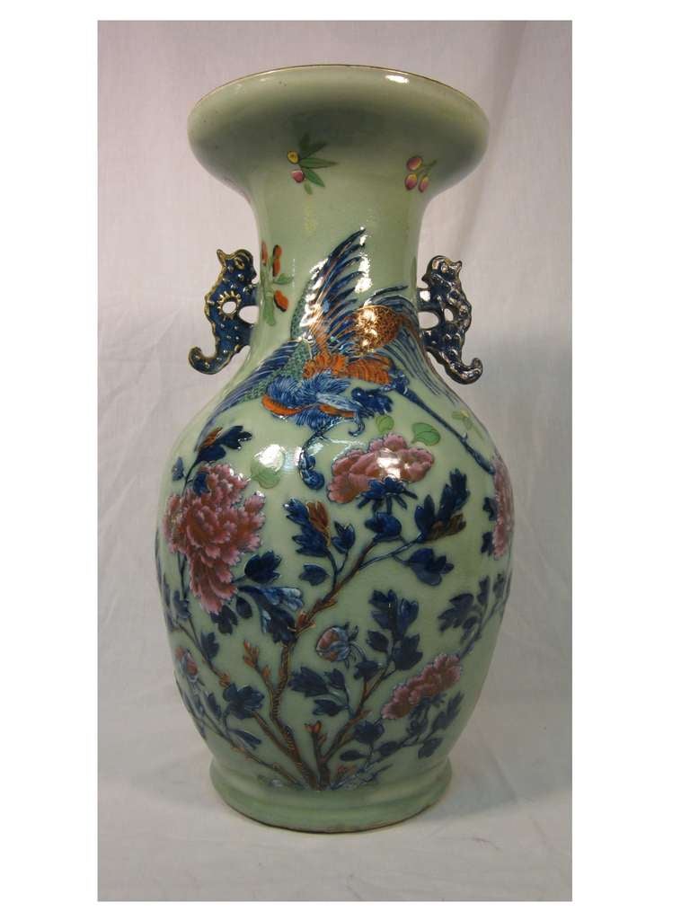 Pair of 19th c. Celedon Vases  For Sale 1
