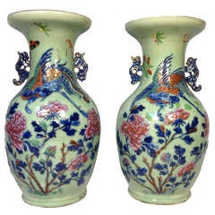 Pair of 19th c. Celedon Vases 