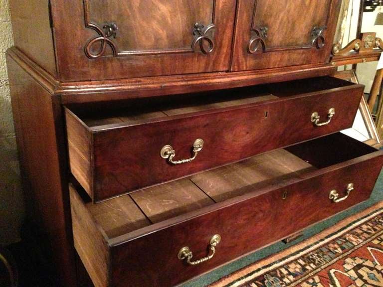 18th Century and Earlier Late 18th c. George III Mahogany Linen Press For Sale