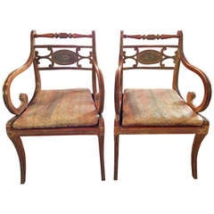Pair of 19th c. Beech Wood Armchairs