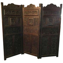 Antique Late 19th c. 3 Panel Carved Oak Screen