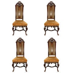 19th c. Set of 4 English Oak Carved Chairs