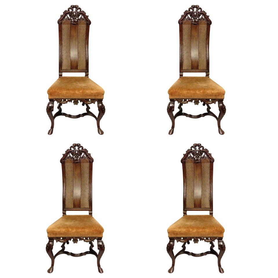 19th c. Set of 4 English Oak Carved Chairs For Sale