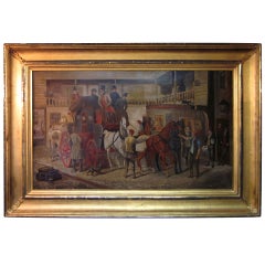 Used 19th c. Oil Painting "Changing Horses: Royal Mail Glasgow to London"