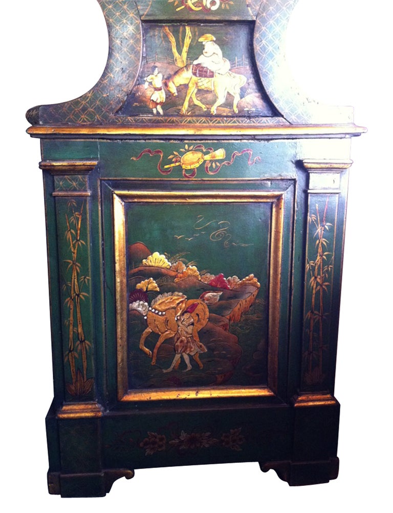 An exceptional French Morbier clock with a lacquered Chinoiserie design from the early 1800's.