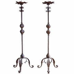 Pair of Antique Wrought Iron Candle Stands