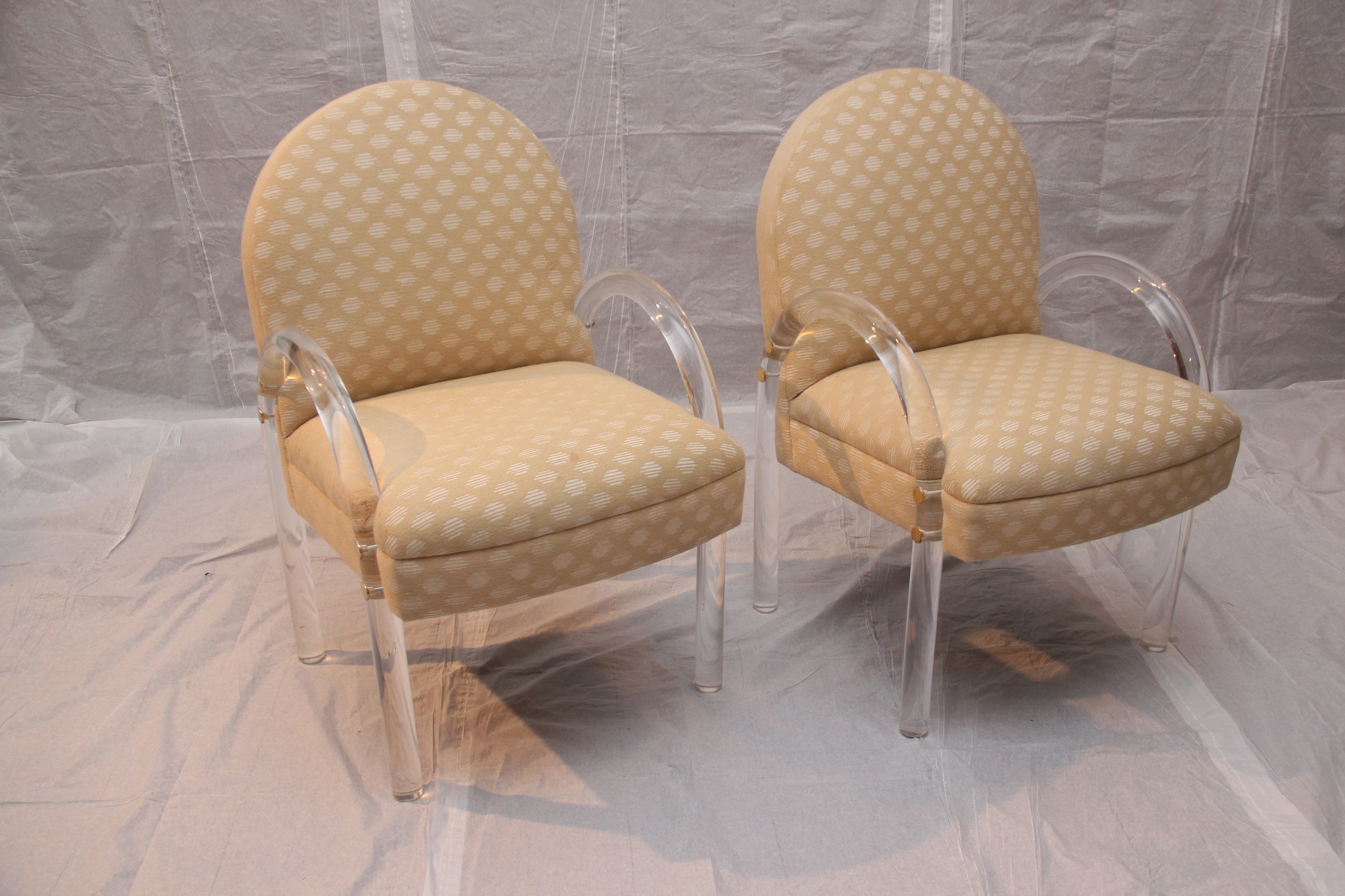 Pair of Weiman Warren and Lloyd Lucite and Upholstered Chairs