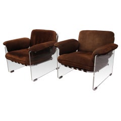 Pair of Pace Argenta Lucite and Chrome Club Chairs