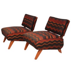 Vintage Pair of Slipper Chairs with Zigzag Upholstery