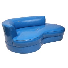 Blue Vinyl Kagan-Style Chaise