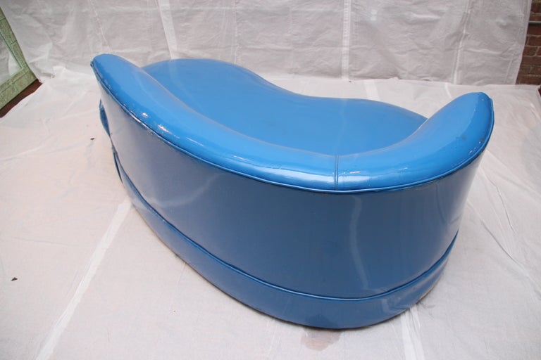 Mid-Century Modern Blue Vinyl Kagan-Style Chaise