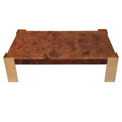 Burled Olive Wood and Brass Coffee Table