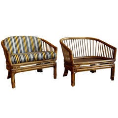 Pair of Retro Brown Jordan Rattan Lounge Chairs