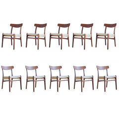 Set of Ten "CH-23" Oak & Teak Dining Chairs by Hans Wegner