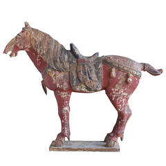 Antique Polychromed Tang Style Horse Statue