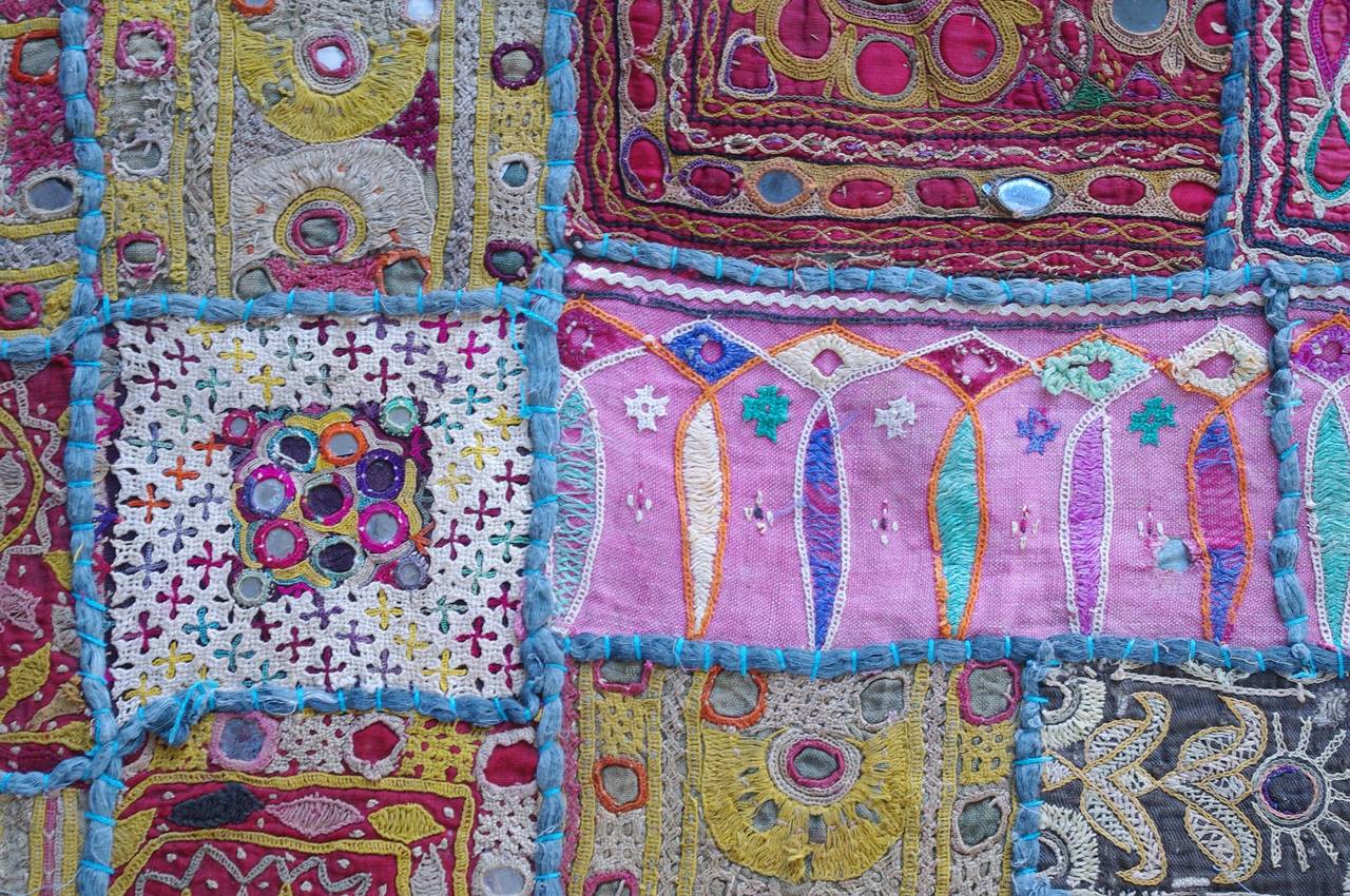 Mid-20th Century Vintage Indian Embroidered Patchwork Spread For Sale