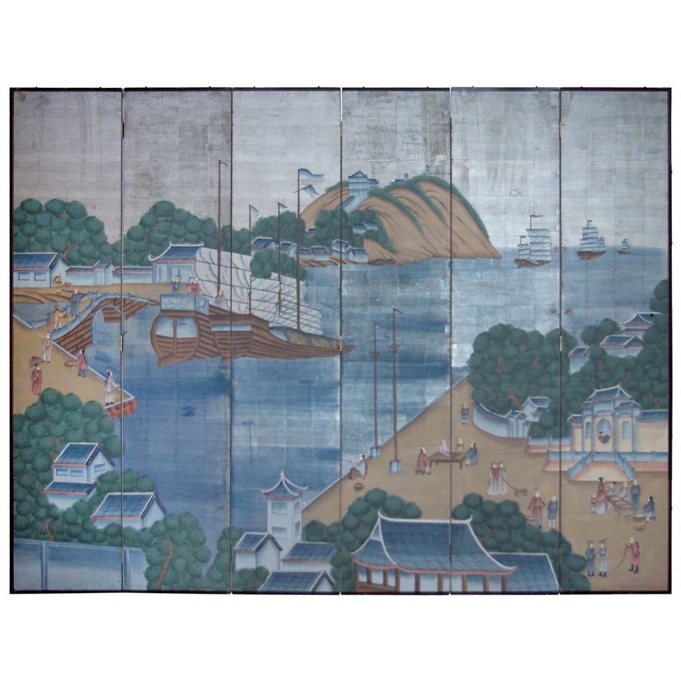 Large Antique Chinese Folding Screen For Sale