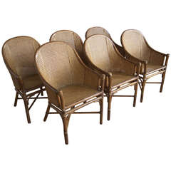 Set of Six Rattan 
Cane Dining Chairs by McGuire