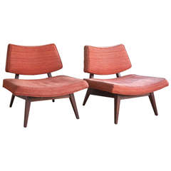 Pair of Walnut Slipper Chairs by Jens Risom