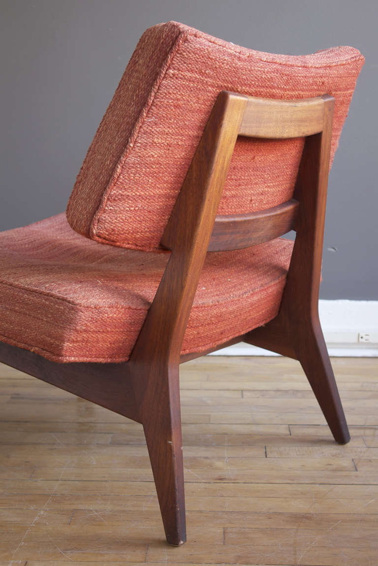 Mid-20th Century Pair of Walnut Slipper Chairs by Jens Risom