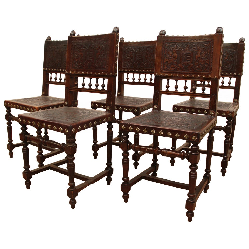 Baroque Spanish Revival Leather Dining Chairs