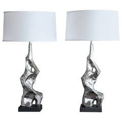 Pair of Brutalist Chrome Table Lamps by Laurel