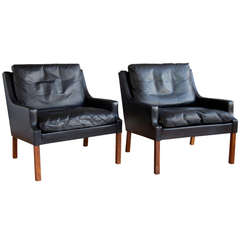Pair of Black Leather Lounge Chairs by Georg Thams