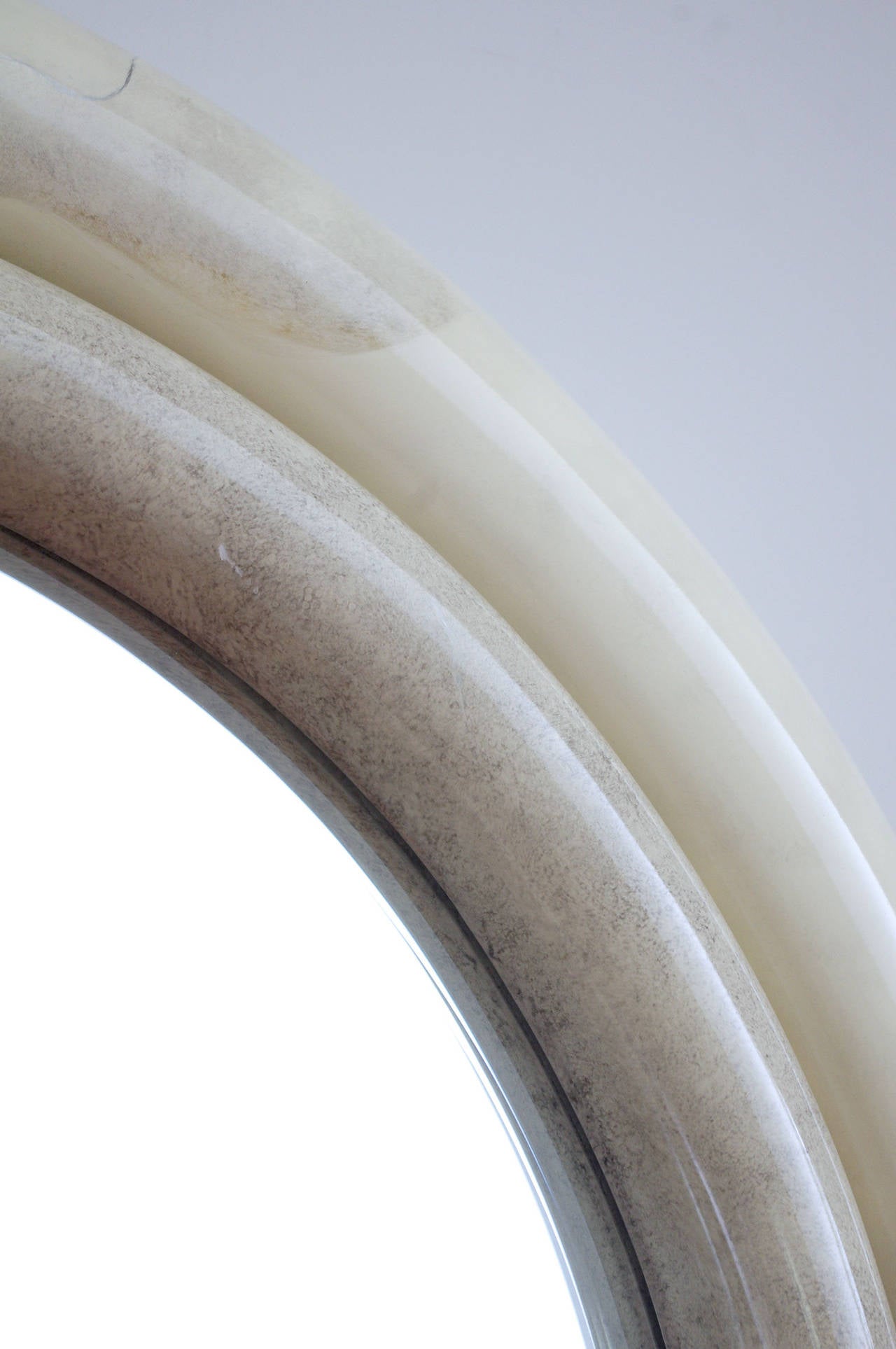 Circular Faux Parchment Mirror in the Style of Karl Springer