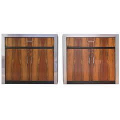 Pair of Milo Baughman Rosewood and Black Lacquer Night Stands