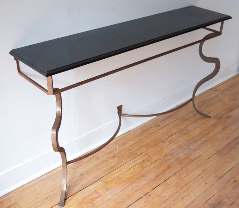 American Sculptural Metal and Marble Console Table