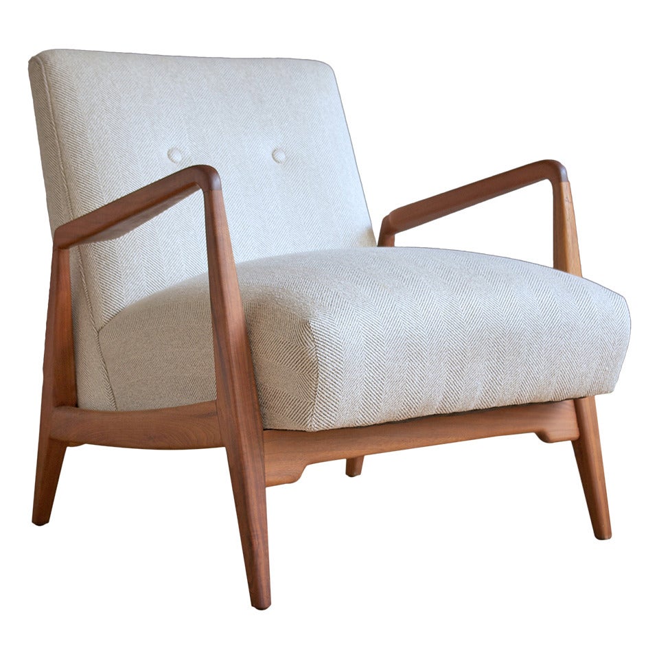 Jens Risom Upholstered Lounge Chair with Walnut Frame