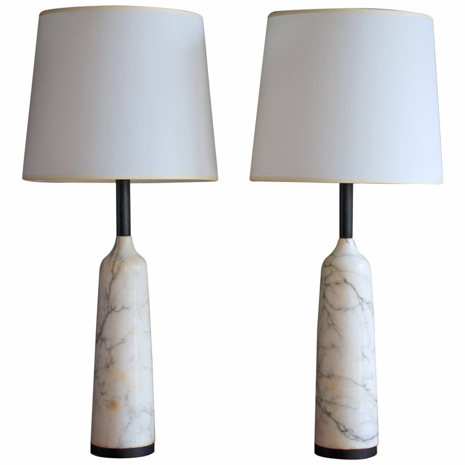 Pair of Carrara Marble Table Lamps