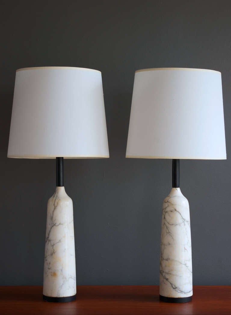 A pair of Carrara marble table lamps, ca. 1960s.