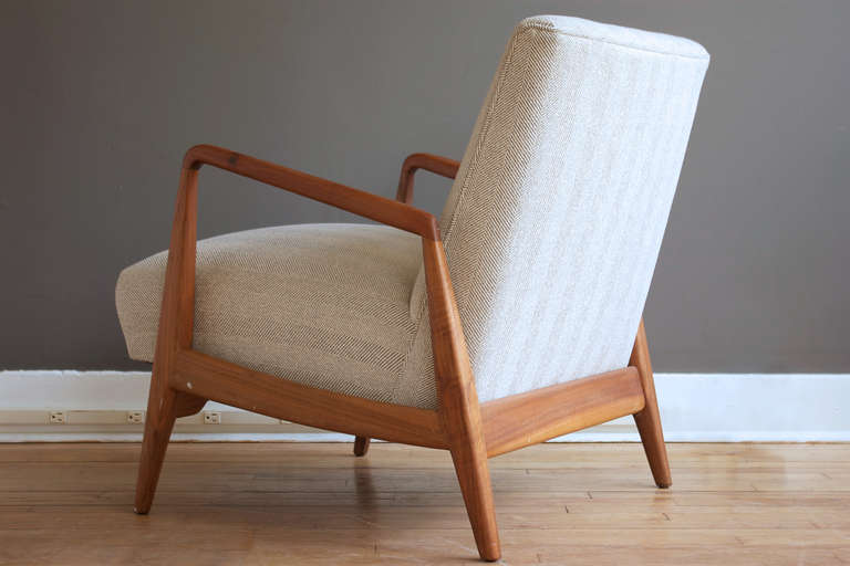 Mid-Century Modern Jens Risom Upholstered Lounge Chair with Walnut Frame