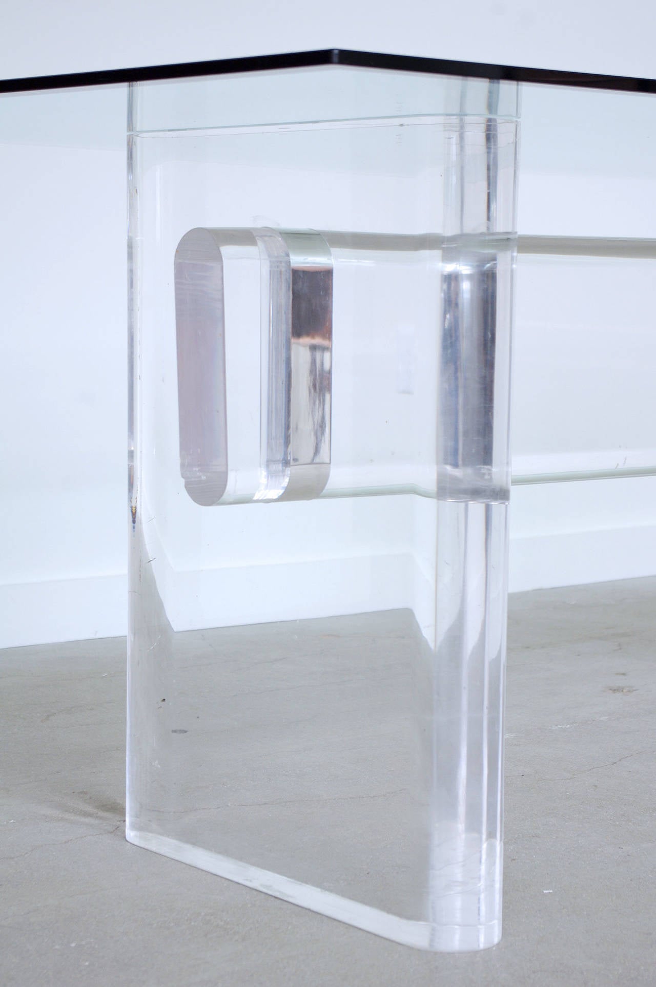 Lucite and Glass Dining Table by Karl Springer In Good Condition In Cambridge, MA