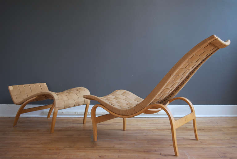 Swedish Bruno Mathsson Lounge Chair and Ottoman