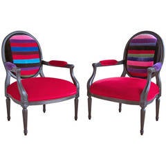 Pair of Antique French Louis XVI Style Ebonized Fauteuils 11