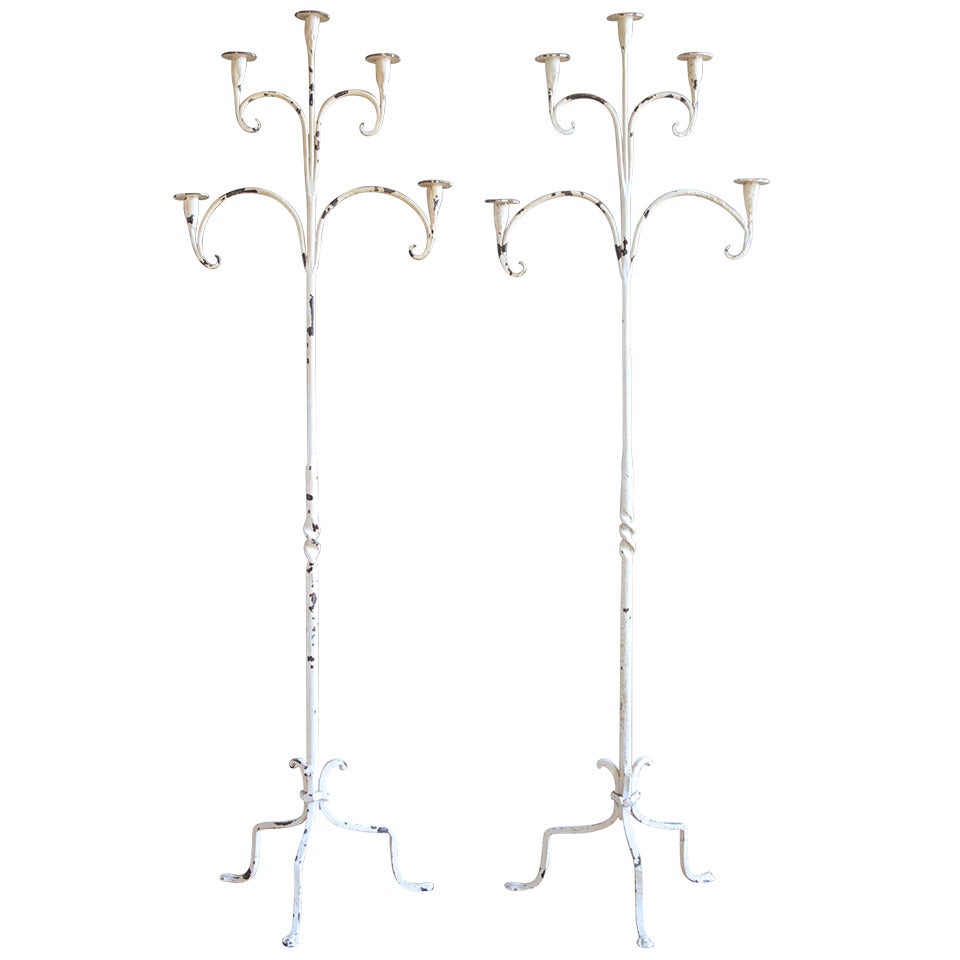 Pair of Large Antique Wrought Iron Candelabra For Sale