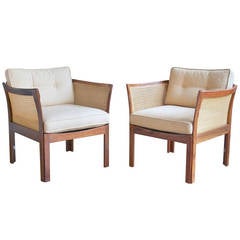 Pair of Rosewood & Cane Lounge Chairs by Illum Wikkelsø