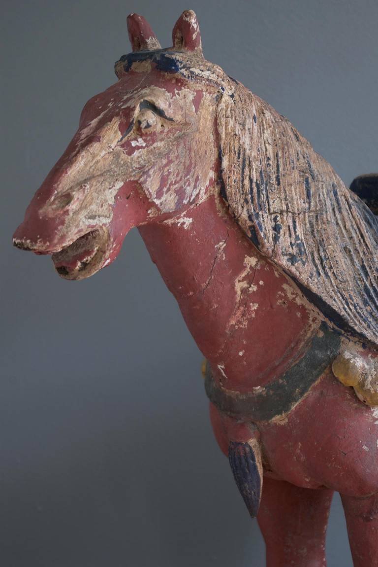 Antique Polychromed Tang Style Horse Statue In Distressed Condition In Cambridge, MA
