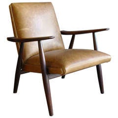 Hans Wegner Teak Lounge Chair with Leather Upholstery