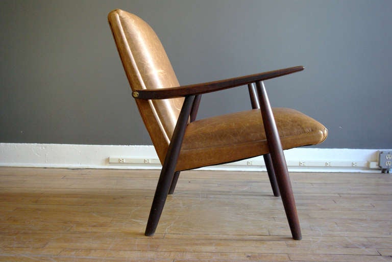 Mid-Century Modern Hans Wegner Teak Lounge Chair with Leather Upholstery